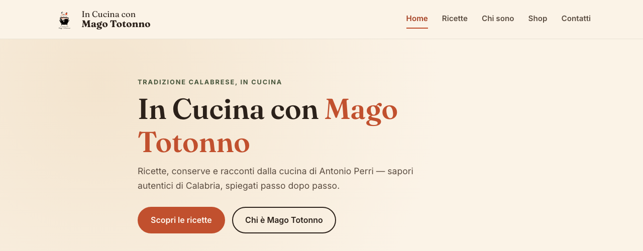 Homepage del sito In Cucina con Mago Totonno