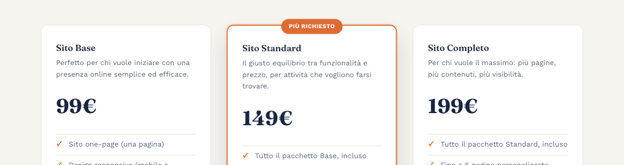 Sezione prezzi del sito Siti per Tutti